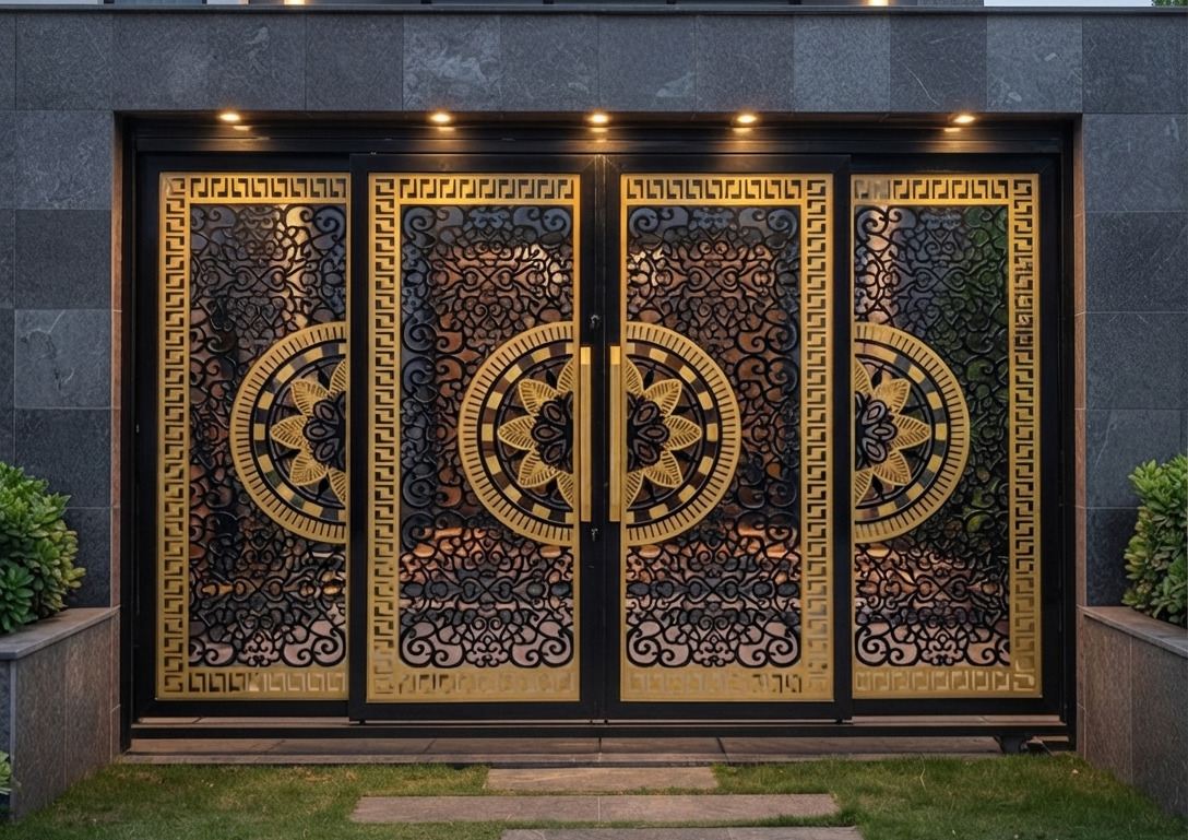 Modern Black Gold Floral Entry Gate